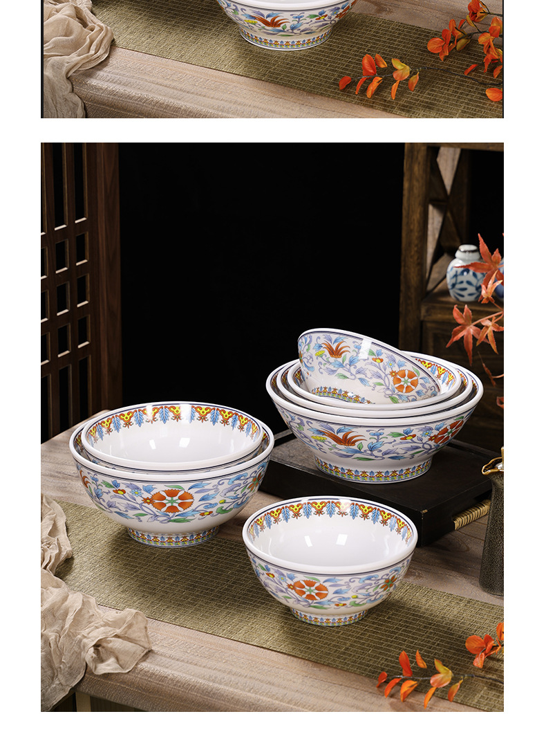 Melamine bowl, retro peony flower ramen bowl, special Chinese trend high-footed soup noodle bowl for noodle shops, commercial large bowl tableware wholesale pic 9