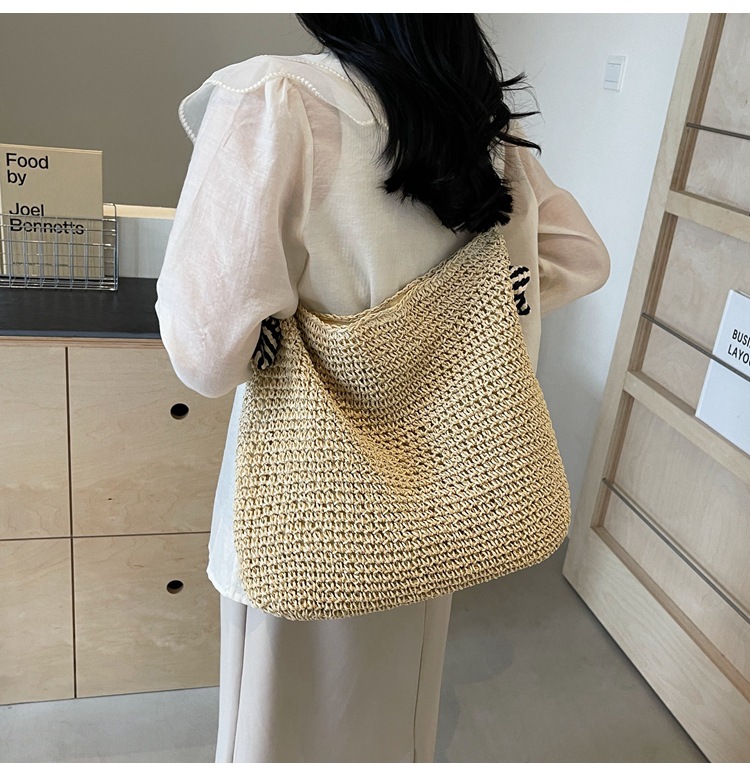 Summer high-capacity straw woven bag for women, 2024 new style seaside and beach vacation single-shoulder bag, commuter tote bucket bag pic 17