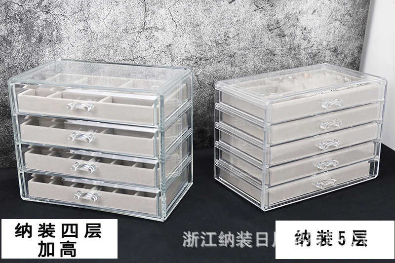 五抽90格多格亚克力绒布收纳盒首饰项链整理盒耳环戒指展示架绒布详情1