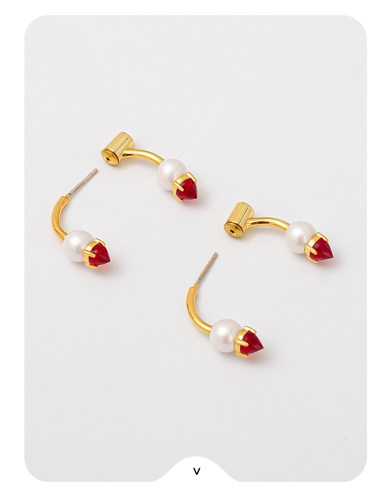 韩国网红同款珍珠耳钉时尚通勤玻璃红宝石耳钉女百搭小众设计耳钉详情10