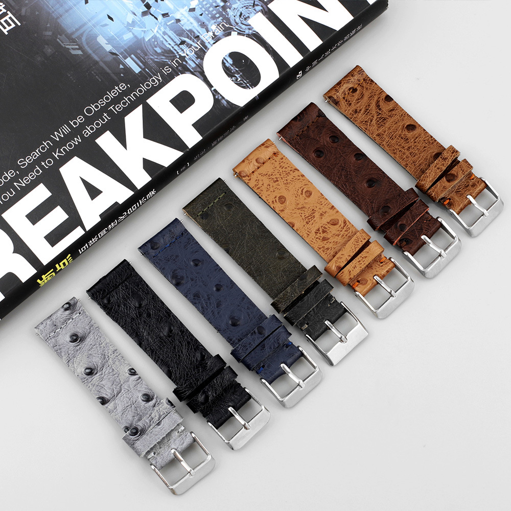 Ostrace-patterned genuine leather double-layer trimmed strap, smartwatch mechanical hand strap, calfskin strap, lugs bracelet pic 17