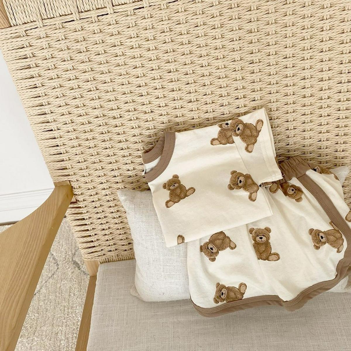 夏款ins可爱卡通熊短袖T恤上衣休闲短裤男女宝宝套装新款两件套潮详情8