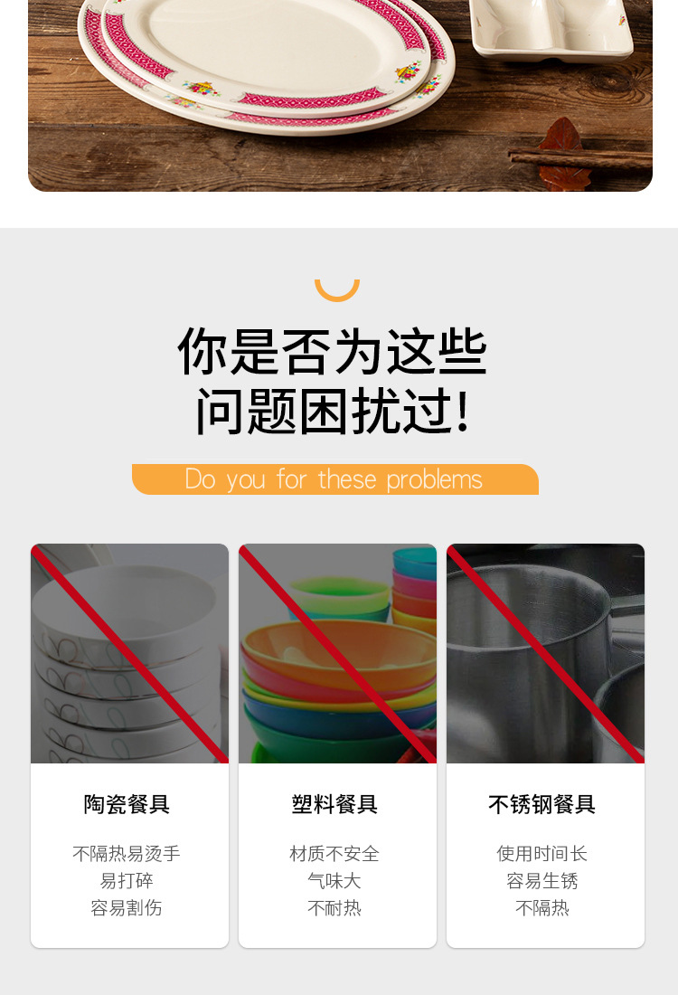 A5密胺仿瓷餐具怀旧复古老式茶餐厅花卉碟鱼菜平盘商用耐摔饭面碗 pic 5