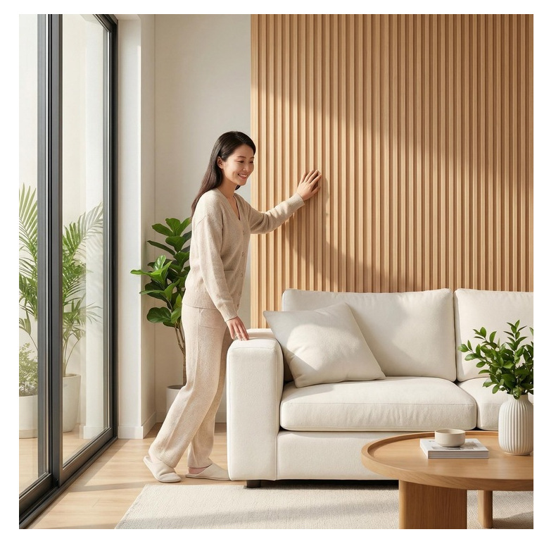 外贸定 制WPC格栅墙板 免漆护墙板电视背景墙批发装饰网红160格栅详情15