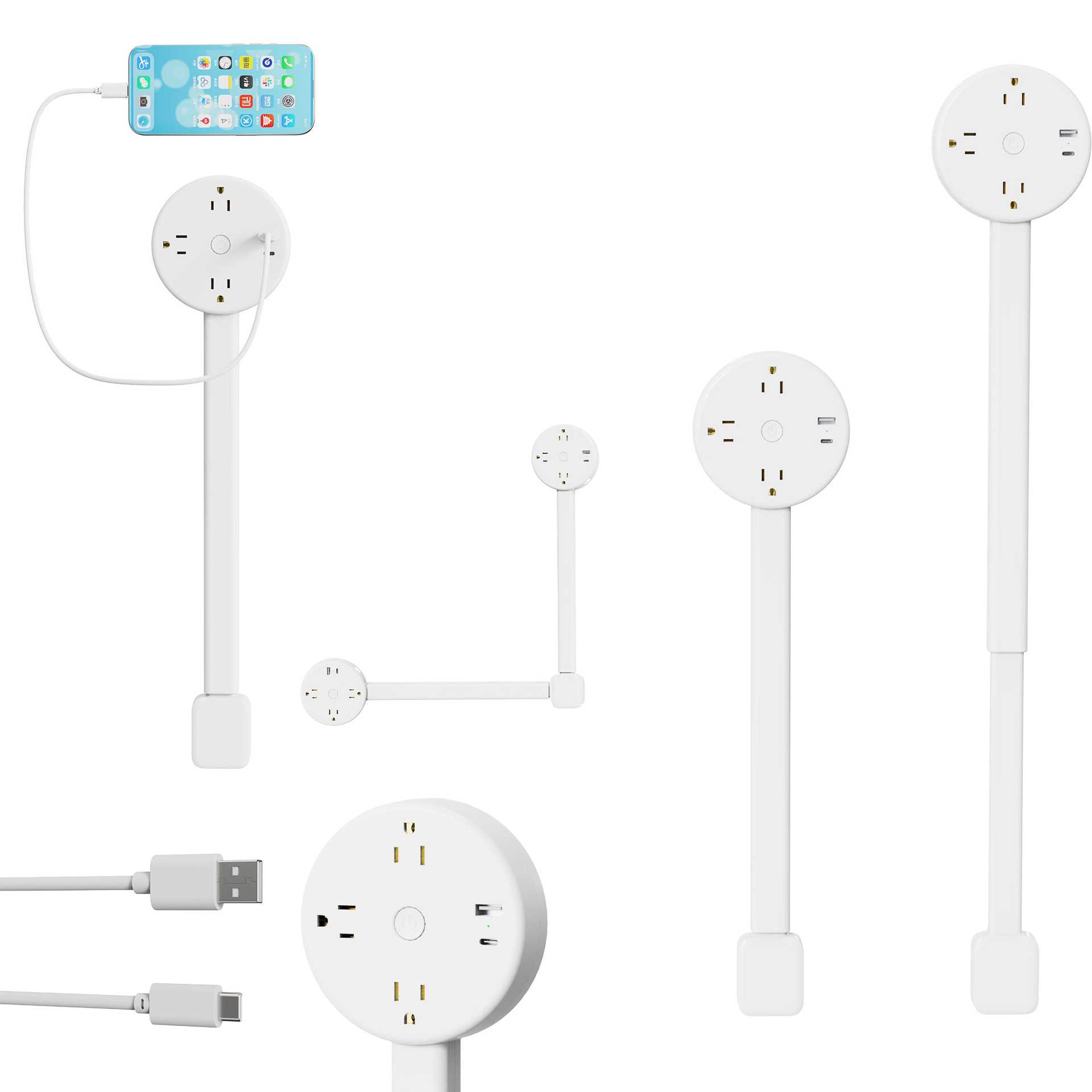 电源插座扩展器配备USB-AUSB-C接口及2个AC插口可延伸至27.56英寸详情11