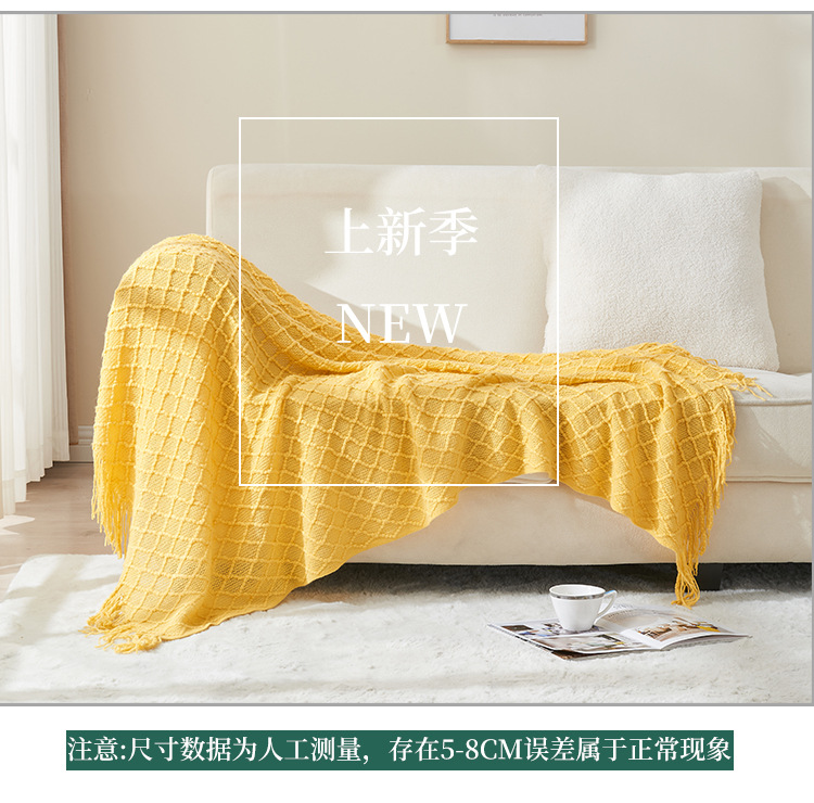 北欧沙发毯盖毯针织毛毯披肩毯亚马逊流苏空调毯床尾巾纯色夏凉毯详情5