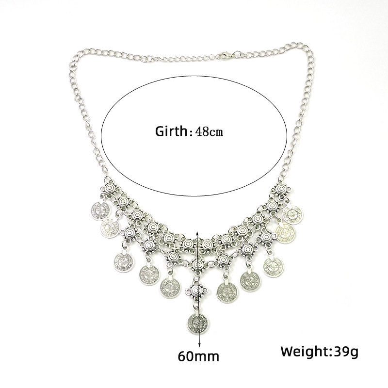 跨境民族风合金钱币流苏额头链复古苗银头饰异域风情发饰项链多用详情8