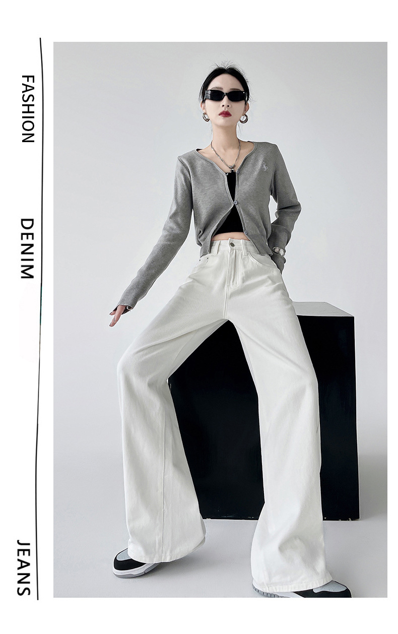 白色阔腿牛仔裤女秋季2025年新款梨形身材高腰宽松拖地直筒裤子女详情29