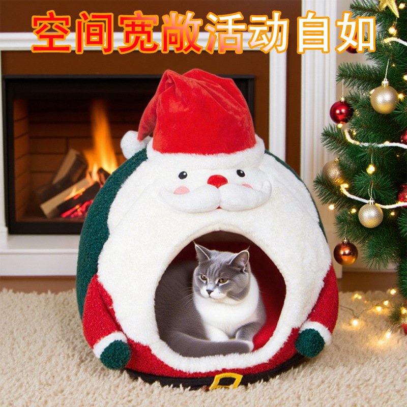 新款跨境圣诞老人猫窝保暖宠物窝猫咪狗狗窝垫深度睡眠宠物用品详情3