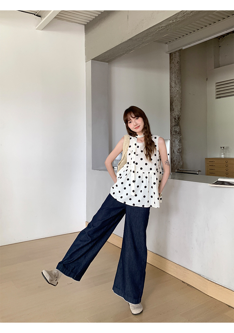 陆小团团复古花边直筒薄牛仔裤2025夏季新款显瘦阔腿小个子裤子女详情41