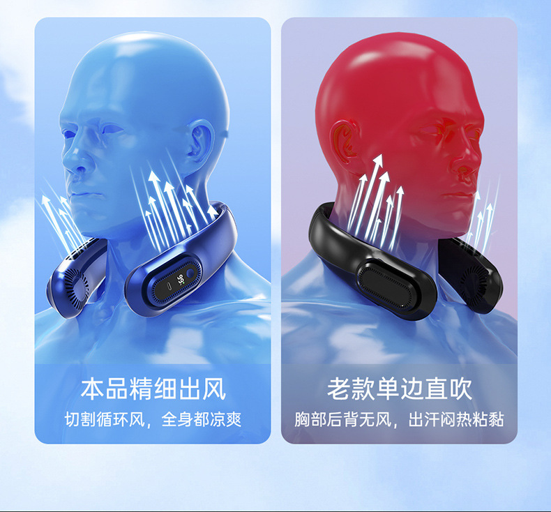 New neck-hanging fan USB charging small outdoor portable light sound turbine neck bladeless mini wind pic 6