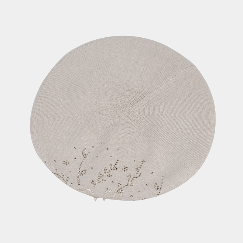 French retro rhinestone flower-patterned knitted bud hat, artistic, fresh and fashionable painter hat, autumn and winter beret pic 18