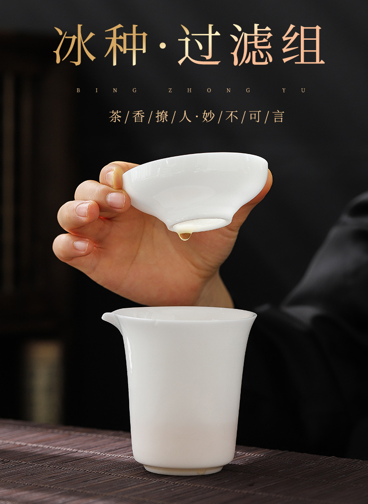 Dehua Light luxury sheep fat jade white porcelain ice jade porcelain tea set, home gift covered bowl Tea cup complete set as a souvenir pic 12