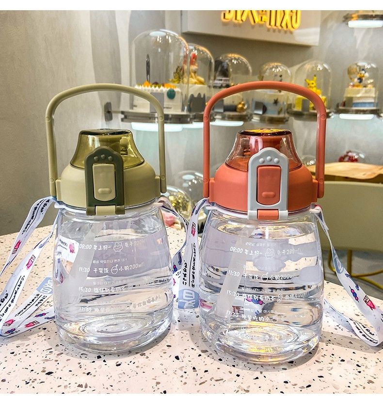 厂家直销可爱大肚杯塑料水杯吸管杯大容量水杯带手提带刻度详情14