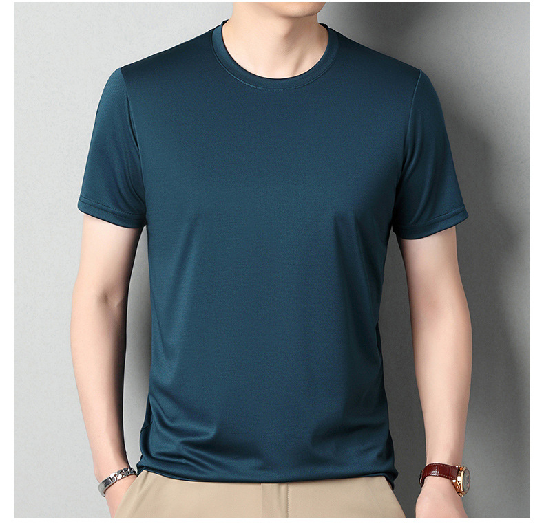 2024夏季新款桑蚕丝男士短袖纯色休闲中年薄款透气体恤男t恤批发详情11