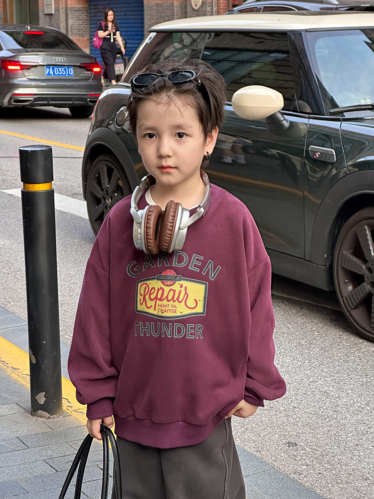 艾摩贝贝中小大儿童宽松可爱卡通卫衣男女童2025春圆领BOBO上衣潮详情33