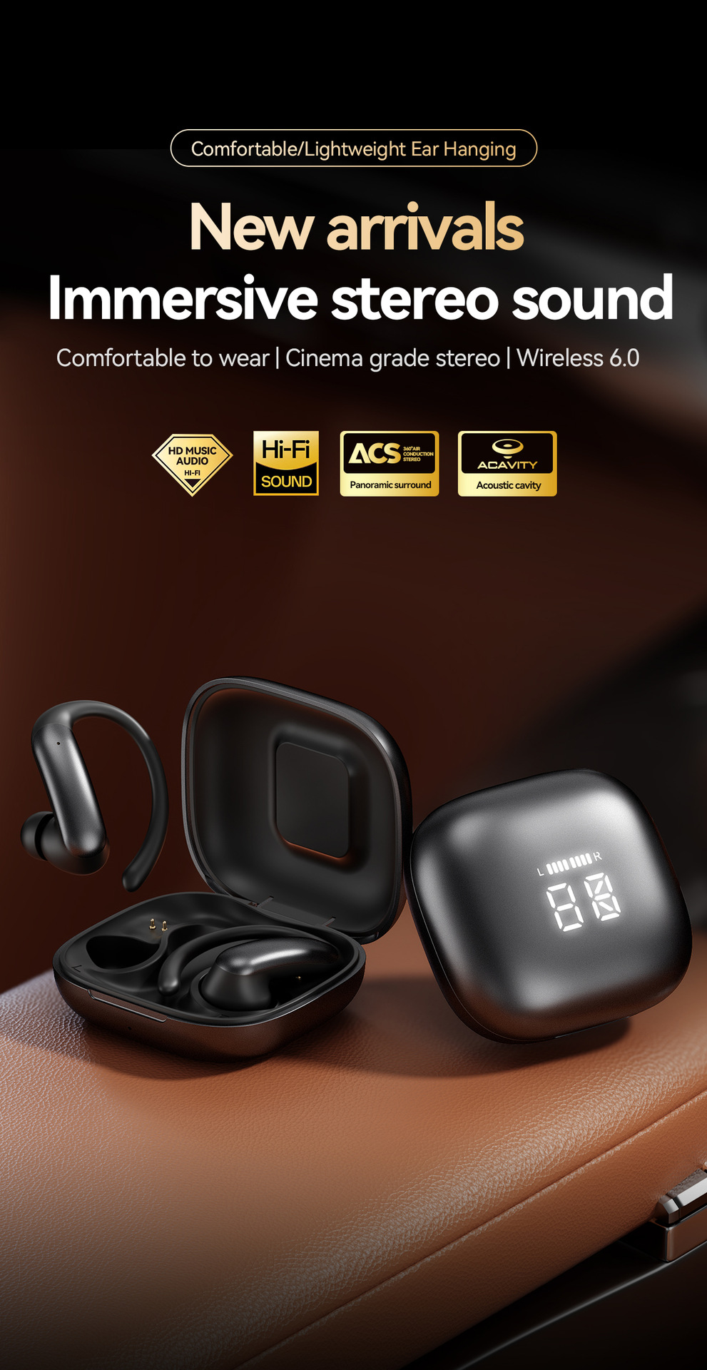 New smart cross-border model M145 ear-hanging OWS in-ear open Bluetooth headphones with digital display and private mold noise reduction pic 4