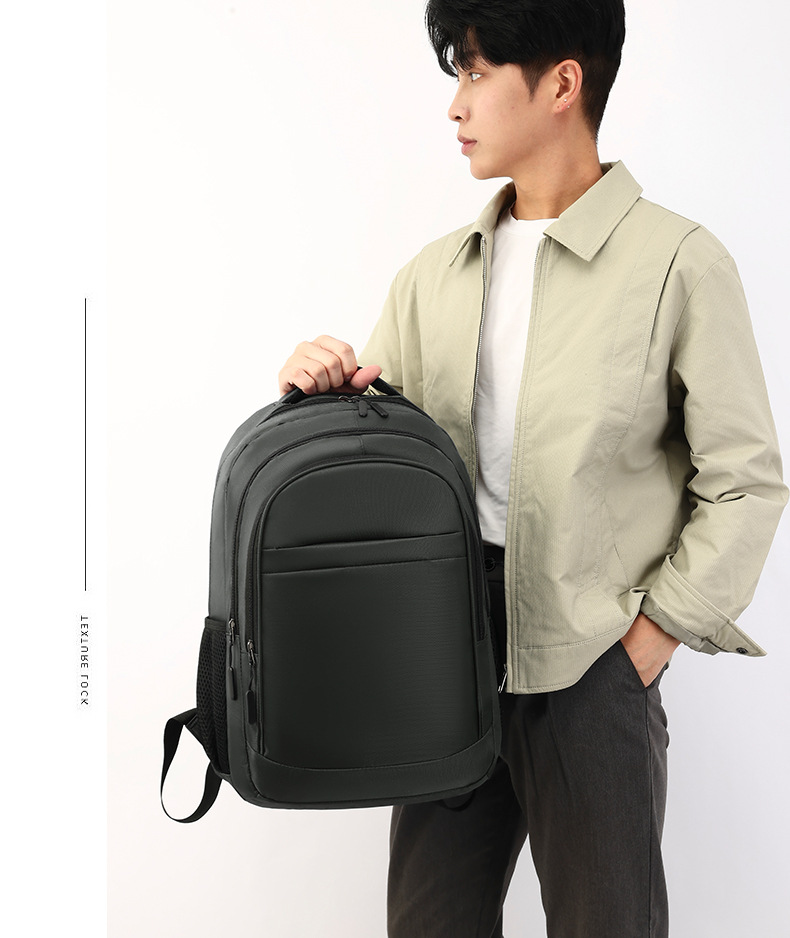 商务背包男批发公司礼品包学生电脑书包纯色简约日常通勤双肩包详情19