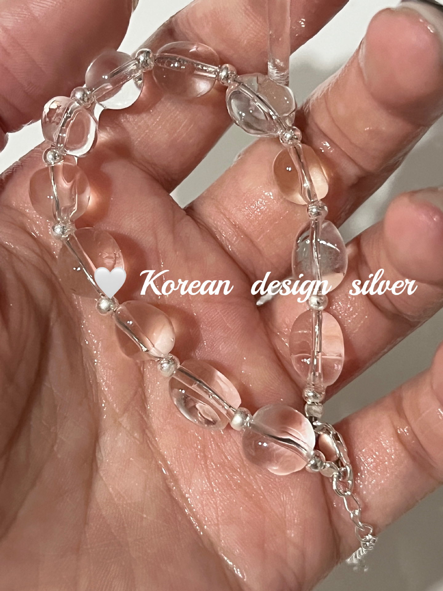 韩国Ins风设计银饰品批发 S925纯银随形白水晶手链叠戴简约气质女详情7