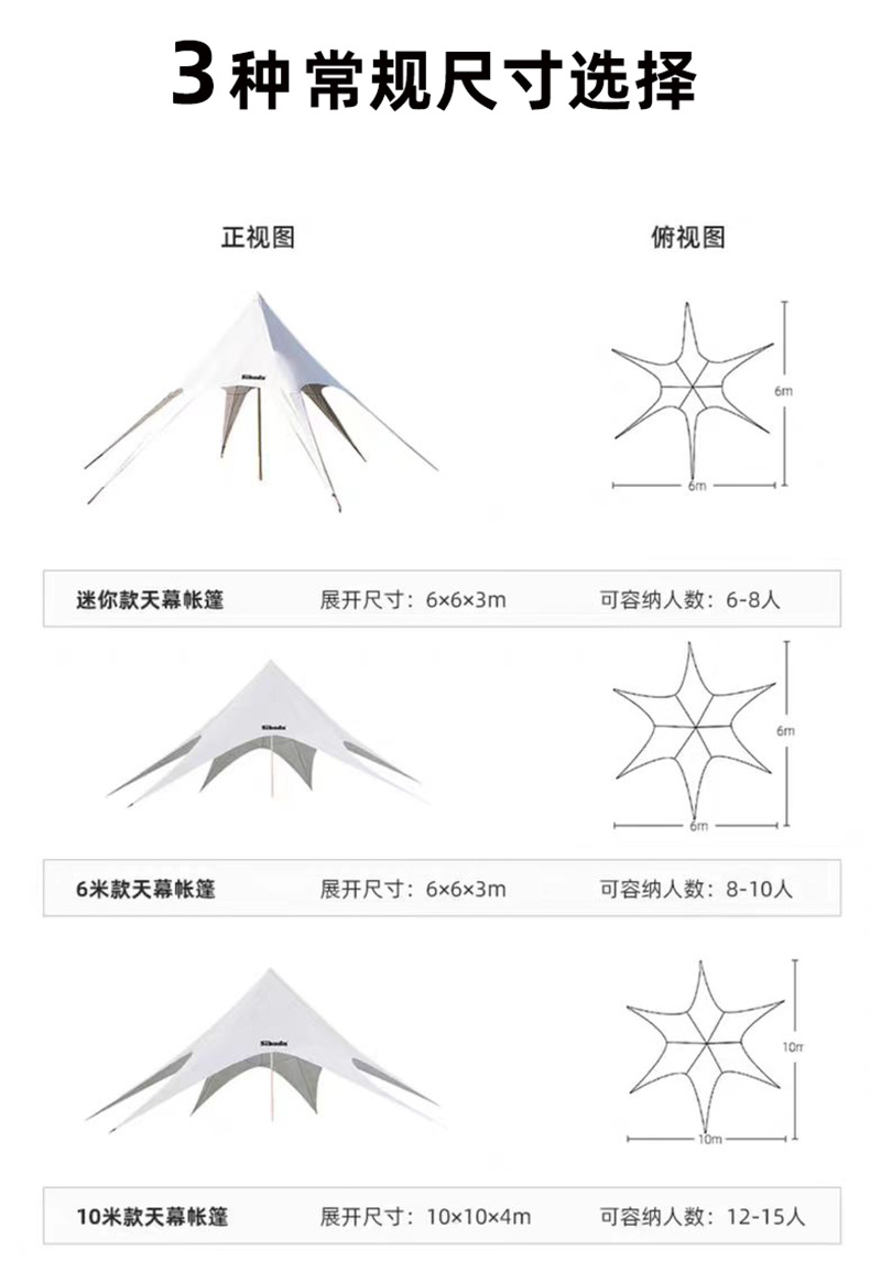 户外露营天幕帐篷便携式防晒防雨遮阳伞烧烤自驾游六角天幕星星篷详情13