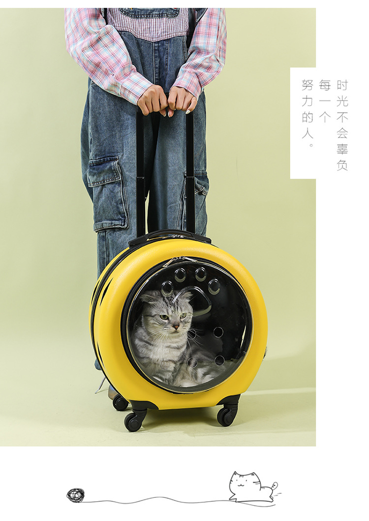 Pet trolley case, cat bag, portable trolley for going out, space capsule, transparent cat suitcase, cat trolley case pic 17