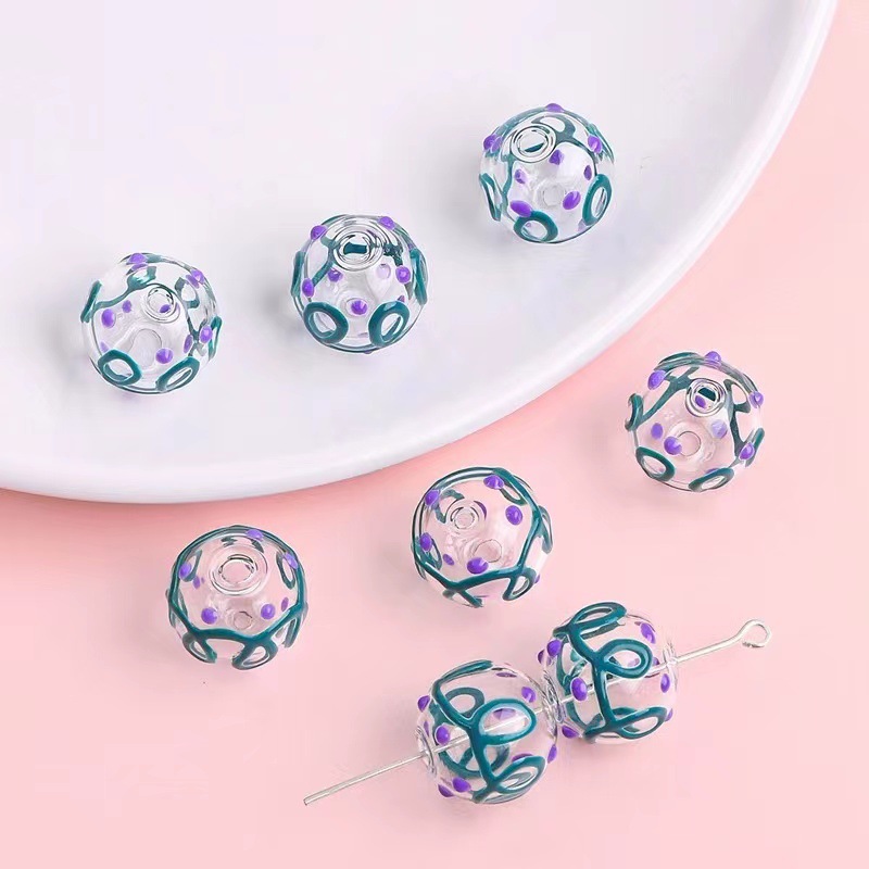 琉璃珠空心滴油波点爱心 波浪纹玻璃空心球串珠DIY手工耳饰品配件详情8