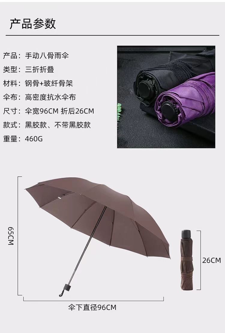 十骨全自动大号商务广告伞晴雨伞黑胶防晒三折叠伞礼品太阳伞批发详情17