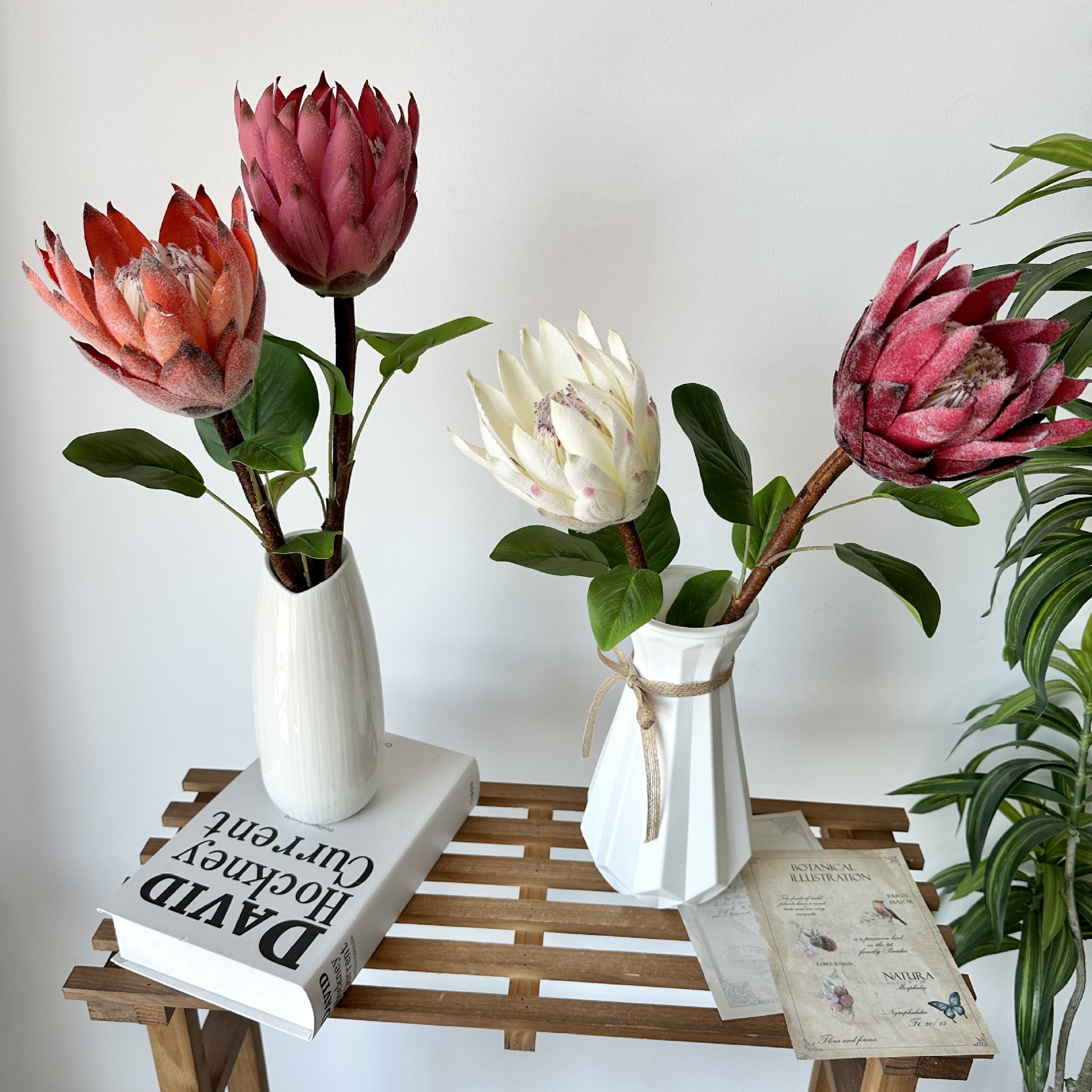Nordic retro-style home flower arrangement, artificial flowers made of imperial silk fabric and flocked material, factory wholesale pic 9