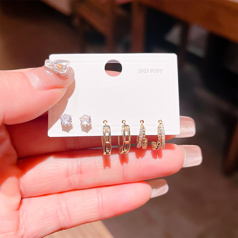 2024新品光面几何圆形锆石圈圈耳扣 ins风简约百搭时尚耳钉环饰品详情19