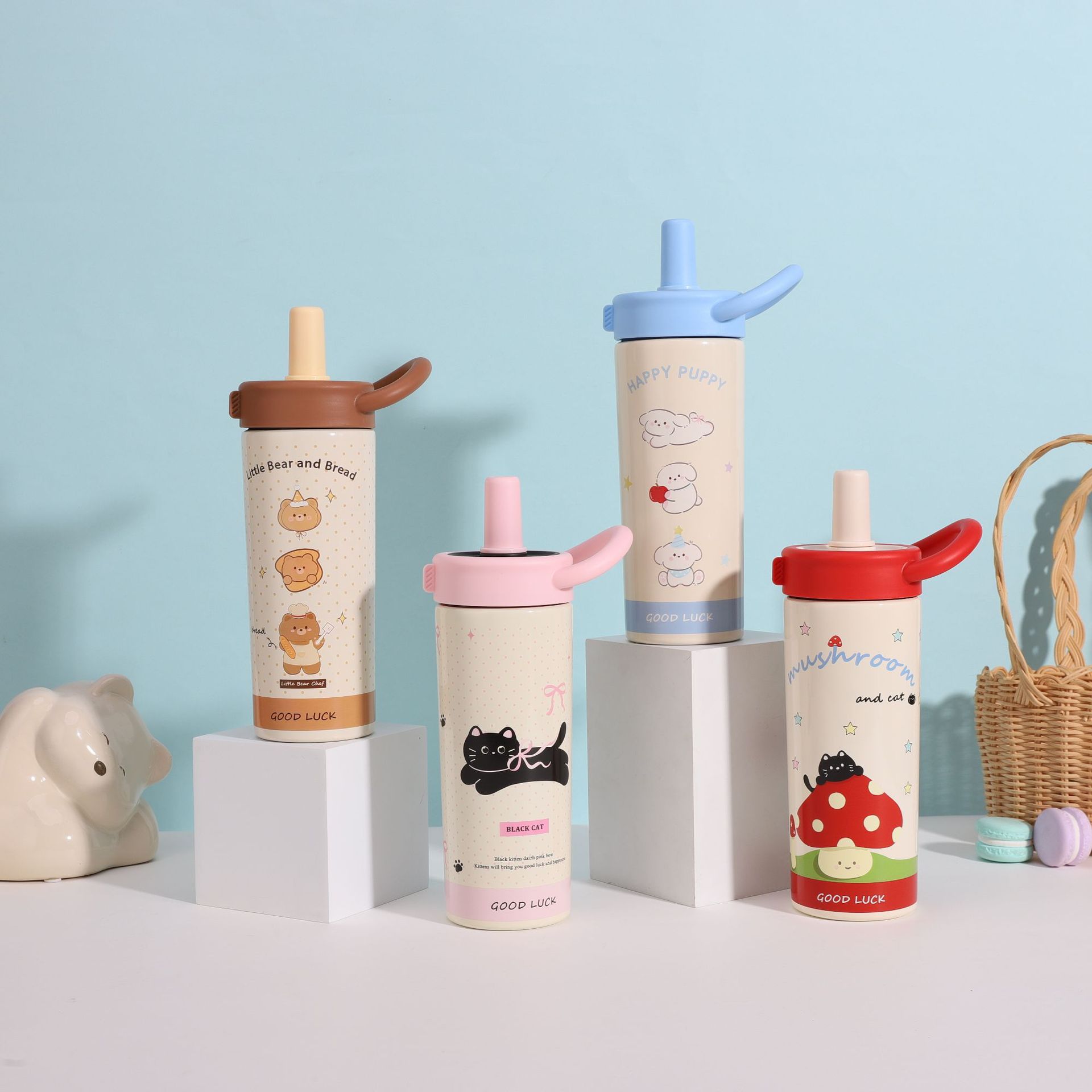 New 316 stainless steel insulated cup with high appearance level, portable straw cup for boys and girls, and cute cartoon hand-held water cup pic 1