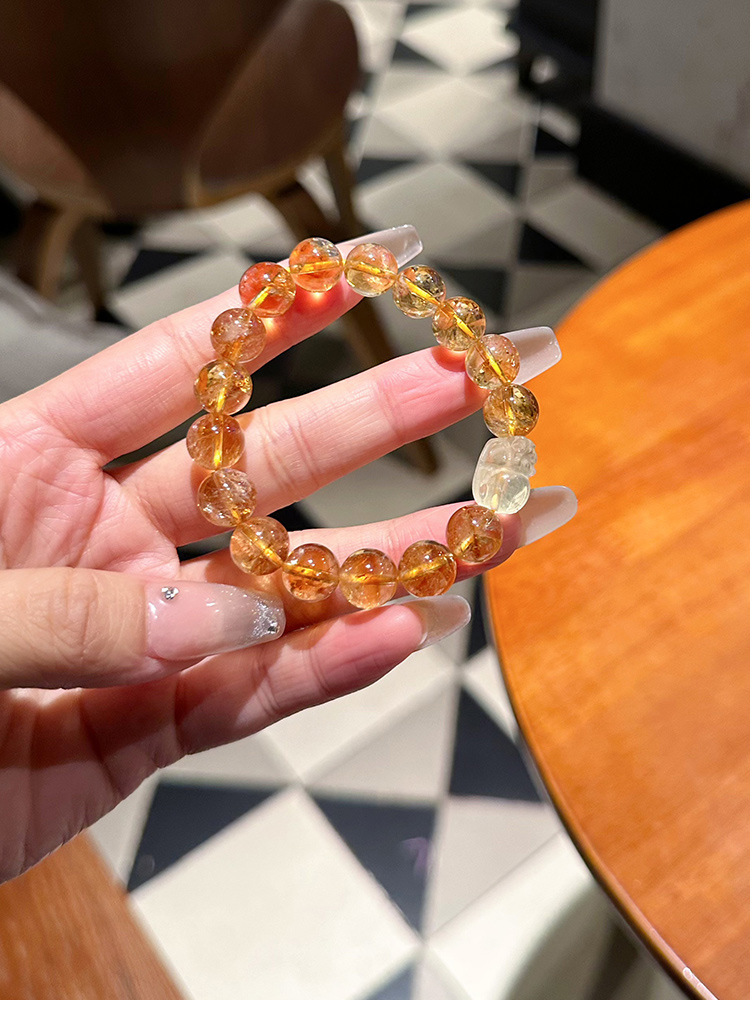 新中式貔貅黄水晶手串女手链轻奢高级感小众黄塔晶手饰弹力可调节详情3