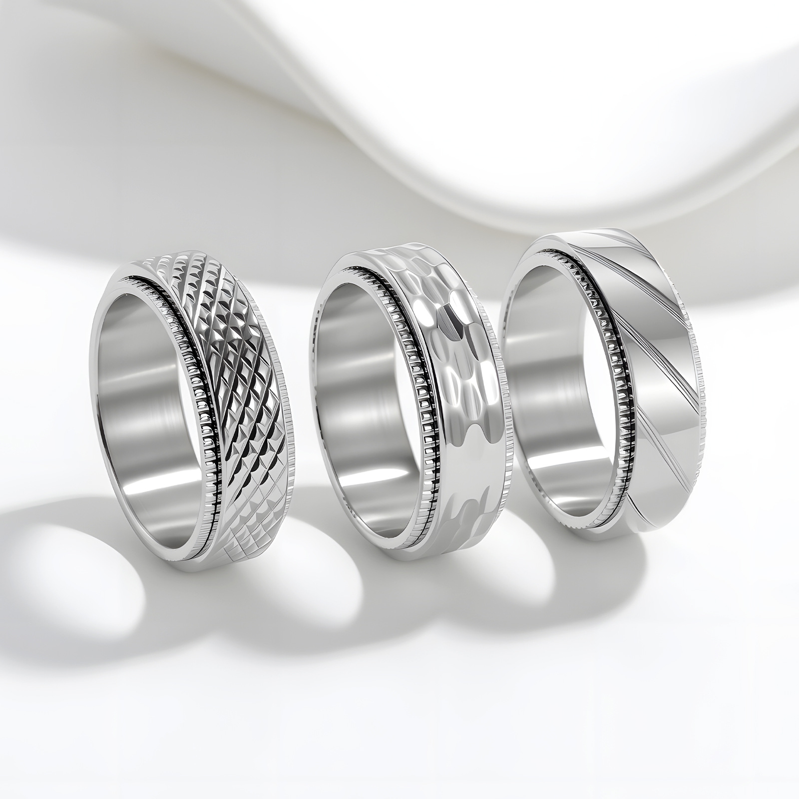 Cross-border personalized and fashionable titanium steel jewelry punk style 8mm patchwork mesh pattern rotatable vacuum titanium steel ring pic 4