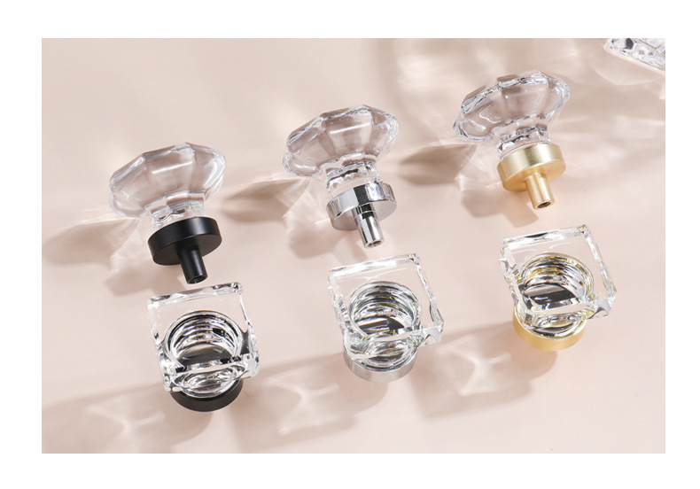 Wholesale cabinet doors, wardrobe handles, zinc alloy three-color door handles, Nordic style light luxury transparent crystal handles pic 14