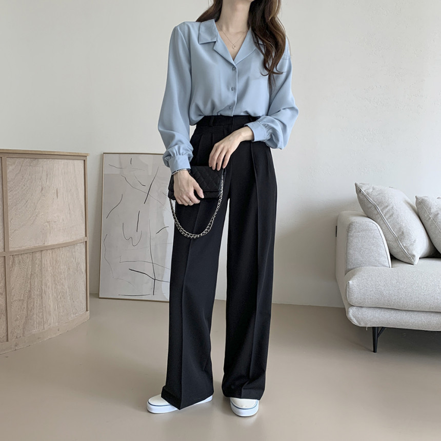 Korean chic2025 Spring/Summer simple solid color elegant suit collar chiffon shirt, French gentle long-sleeved shirt for women pic 6