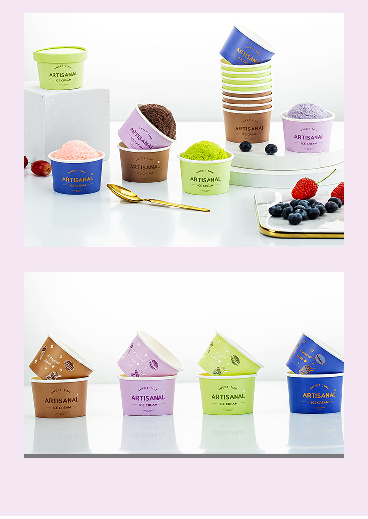 Thickened disposable ice cream paper cups with LIDS, ice cream cups with stir-fried yogurt packaging boxes, custom-made paper bowls for commercial use, customizable pic 15