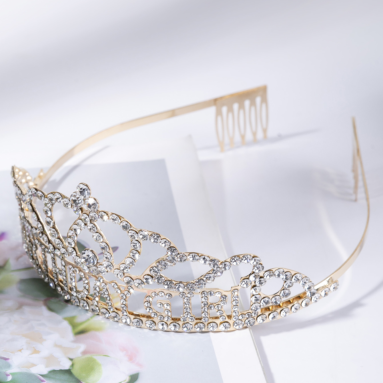 Factory direct sales cross-border crown headwear supply BIRTHDAY GIRL English letter water diamond birthday girl Crown party headwear pic 10