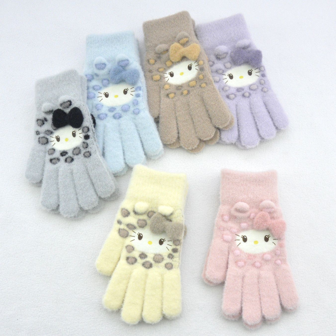 新款 加绒加厚女士可爱小猫咪提花针织手套骑车防风学生触屏手套详情28