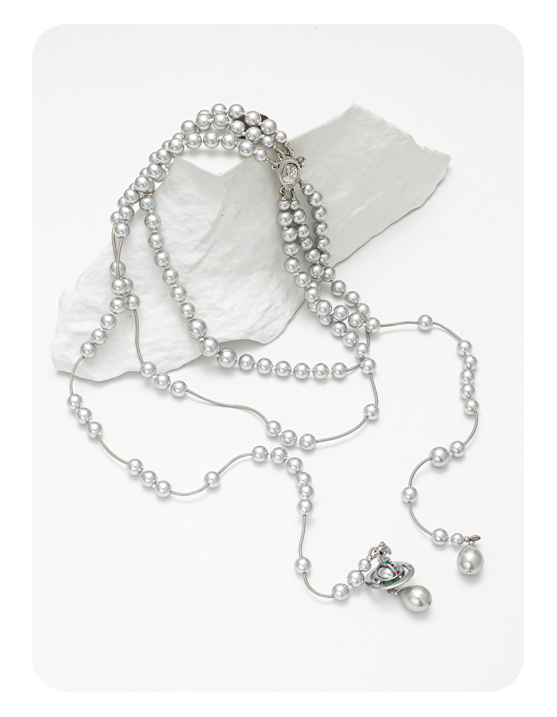 多层土星珍珠项链女高级感西太后流苏项链个性百搭轻奢气质毛衣链详情8