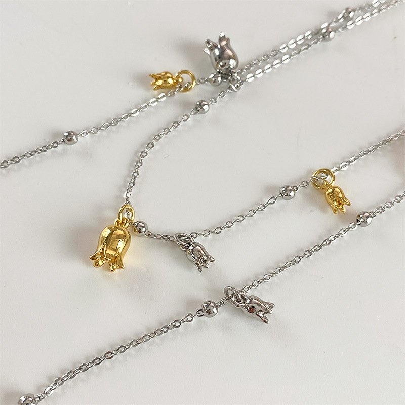 ins风长款风铃兰花双层叠戴项链女轻奢设计高级感超长颈链锁骨链详情6