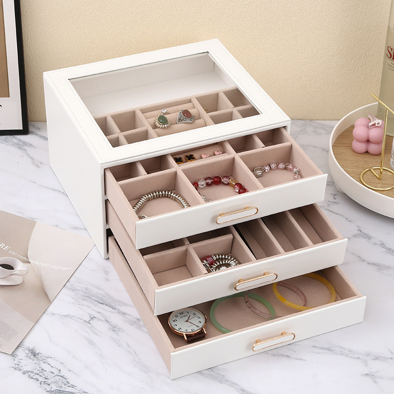 Ins-style multi-layer exquisite jewelry box, ring storage box, waterproof and scratch-resistant, large-capacity three-layer jewelry rack, daily necessities storage box pic 3