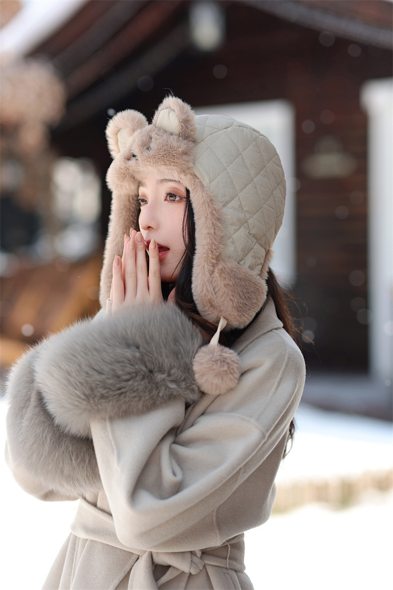 兔耳朵保暖雷锋帽子女士秋冬季加绒厚套头护耳棉帽韩版滑雪骑行帽详情8