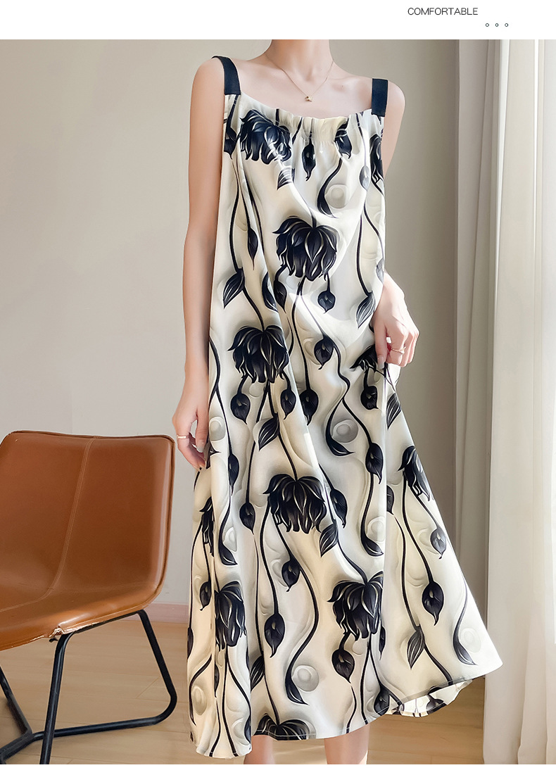 2025夏季新款一字领吊带连衣裙女法式大码遮肉长裙气质女装夏裙子详情36