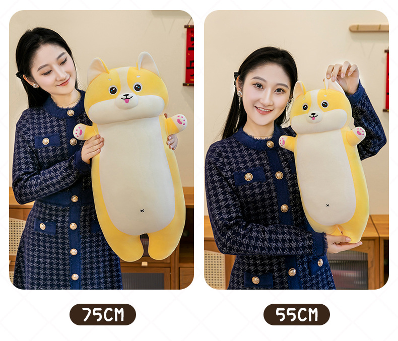Cross-border cute long cartoon Corgi plush toy pillow, soft and adorable peach-bottomed girl bed companion doll gift pic 14