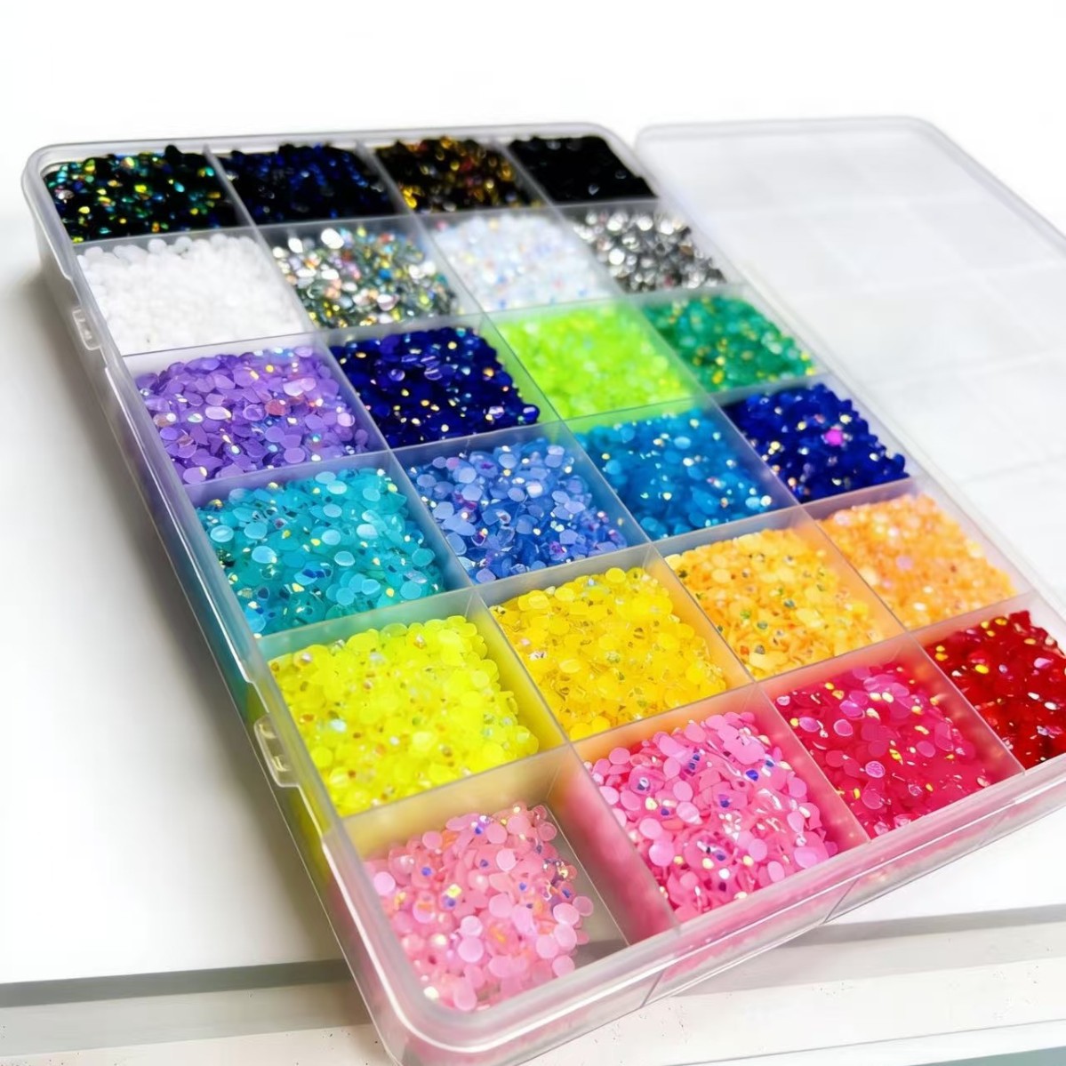 Amazon bestseller Customized 24283240 grid box AB color flat bottom jelly resin diamond box diy jewelry accessories pic 1