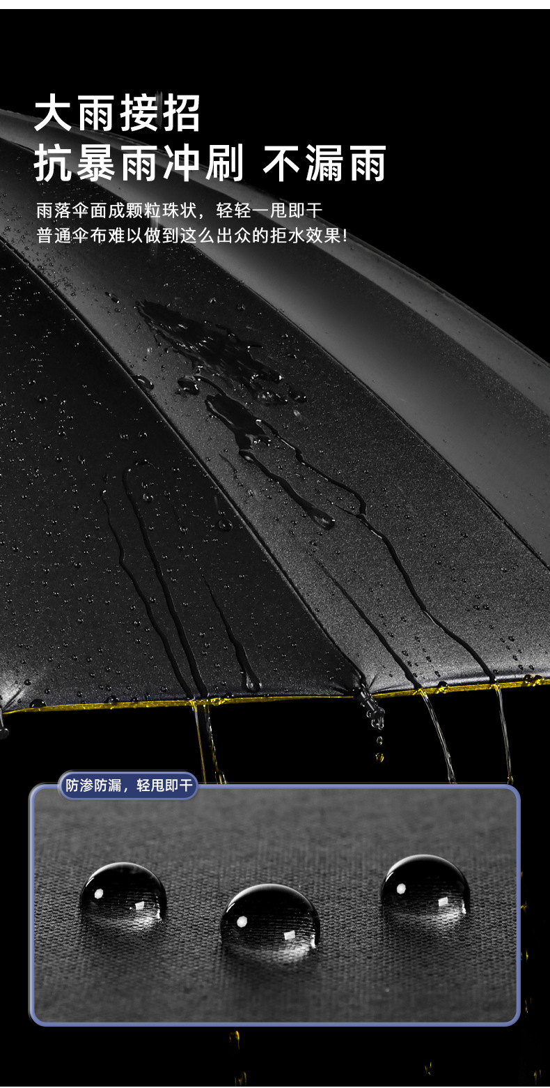 双人24骨黑胶长柄雨伞自动大号男士晴雨两用自带防水套弯柄直杆伞详情5