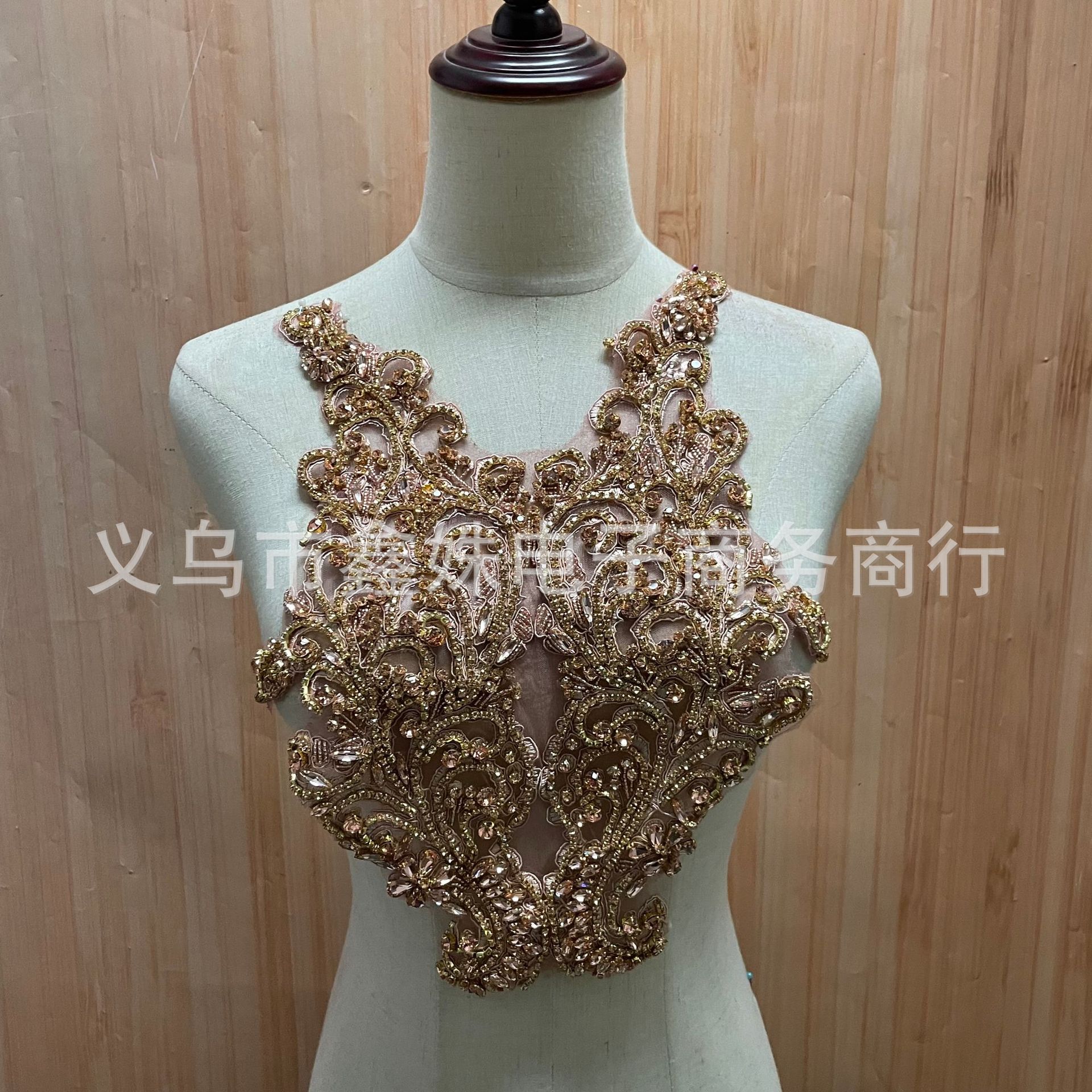 金色贴花手工钉珠婚纱礼服装饰蕾丝贴花详情12