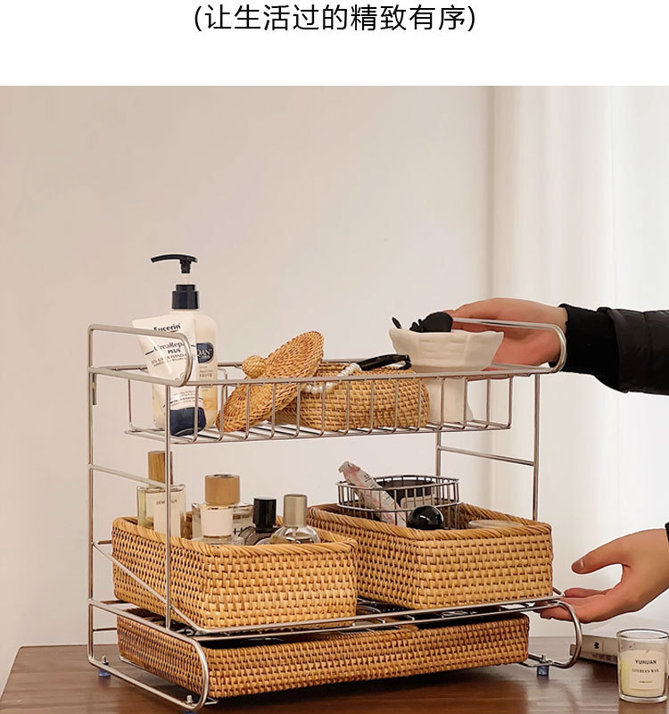 轻奢高级感304不锈钢多功能三层香水化妆品台面收纳整理置物架详情9