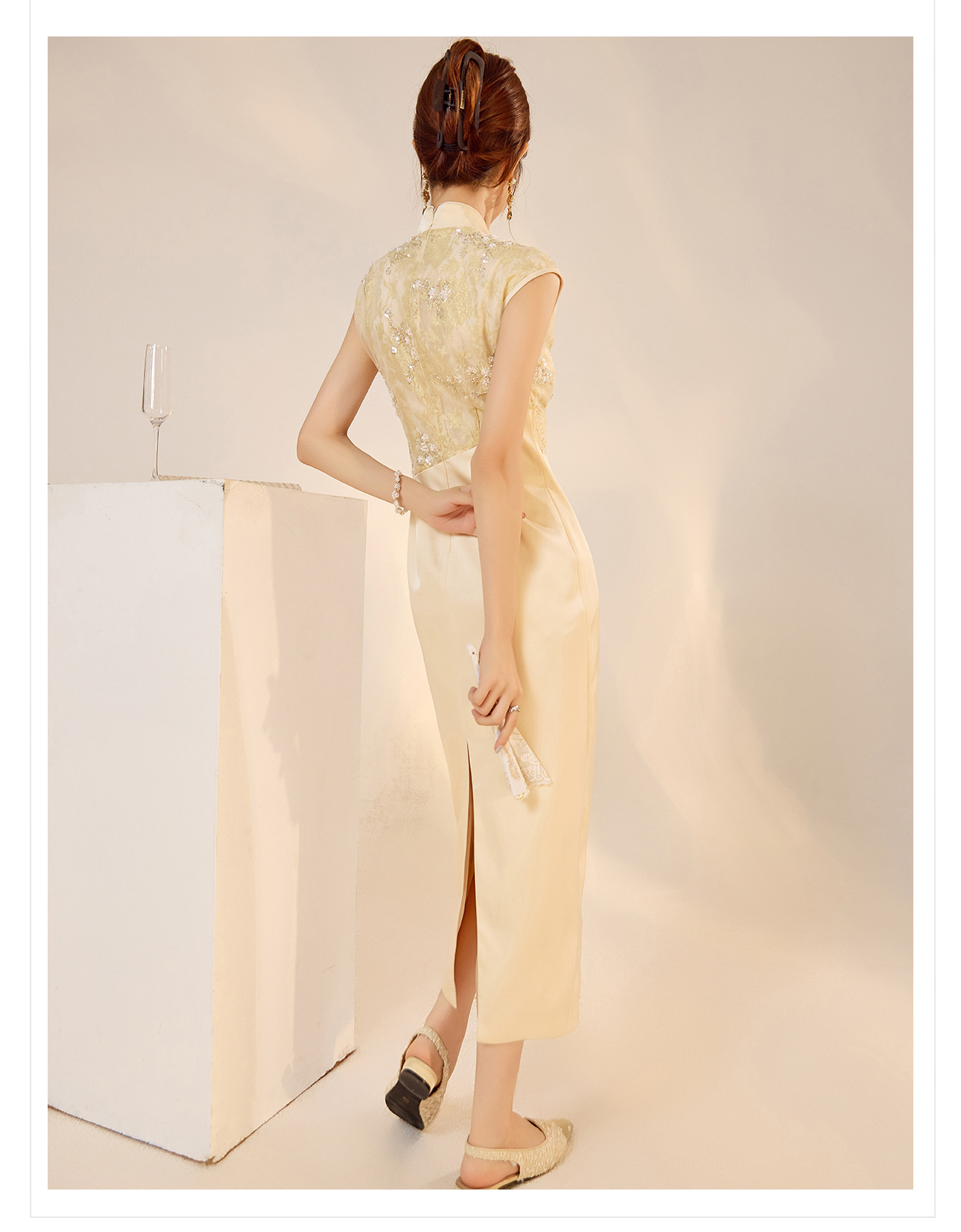 New Chinese-style high-end lace embroidered dress for women, a stunning ancient French style improved cheongsam dress N3111 pic 15