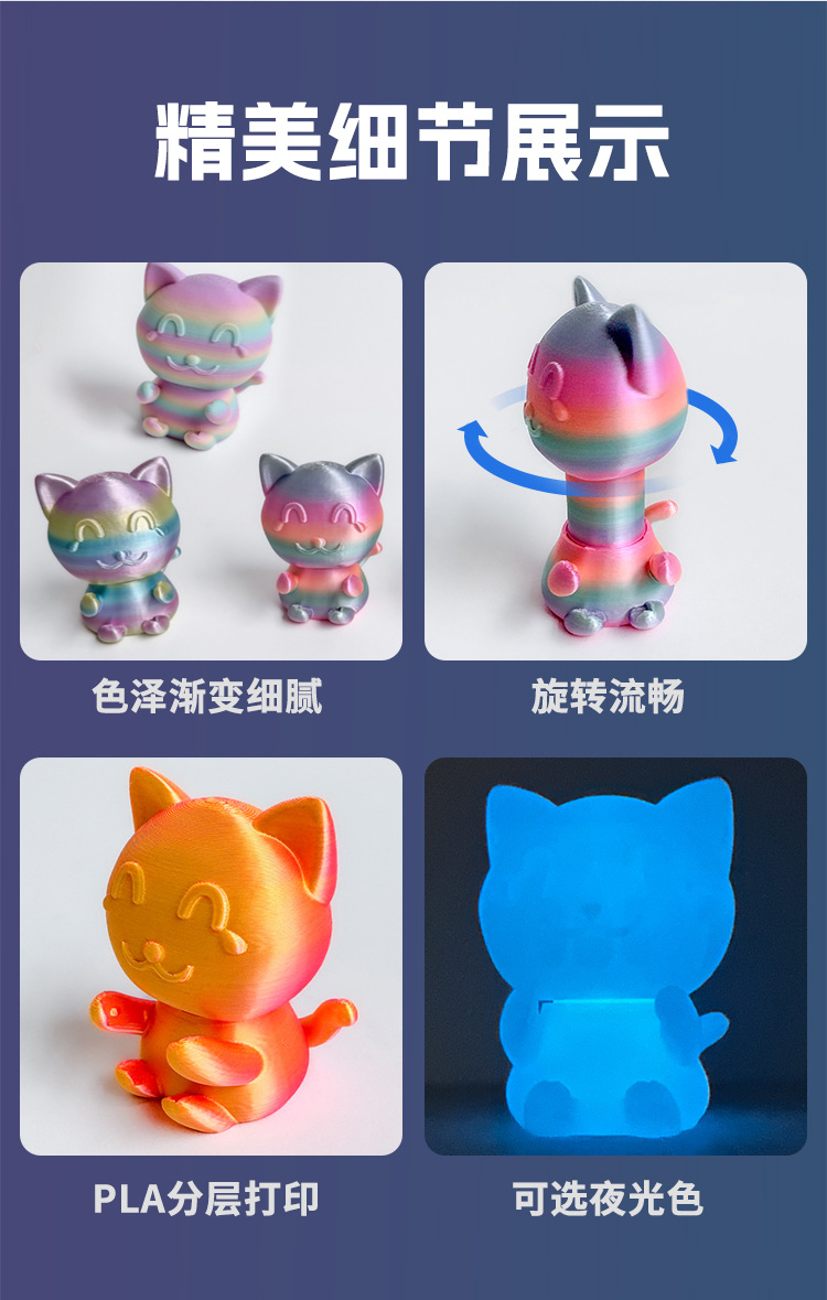 可旋转的3D打印小猫可爱猫咪桌面螺旋解压招财猫办公室摆件跨境爆详情3