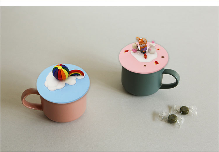 Customizable silicone cartoon creative three-dimensional figurine cup lid, dust-proof and leak-proof, cute round universal mug and tea cup pic 14